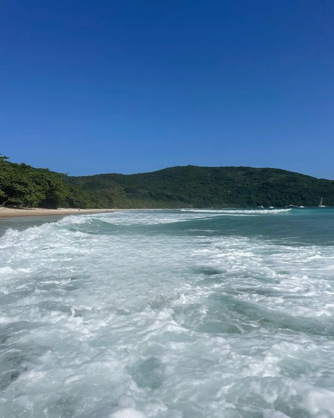 Praia de Lopes Mendes em Ilha Grande com areia branca mar azul vegetação preservada e ondas