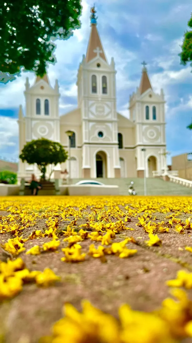 A Praça da Matriz no centro de Guaçuí e “tapete amarelo”