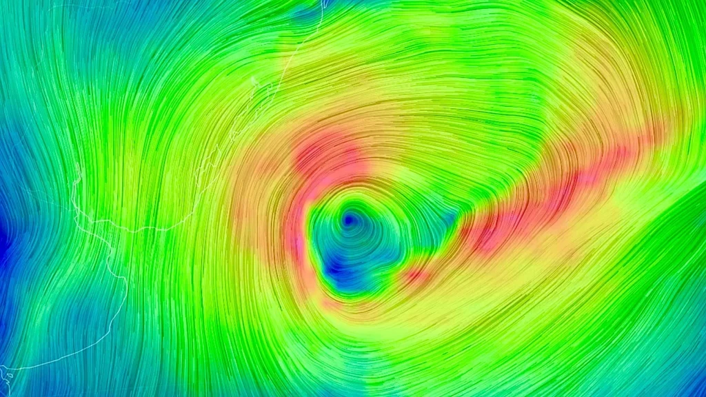 Espetacular imagem de satélite do enorme e intenso ciclone extratropical
