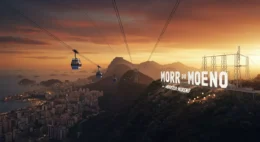 Morro do Moreno com bondinho e letreiro estilo Hollywood