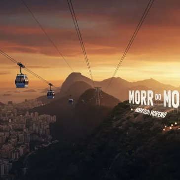 Morro do Moreno com bondinho e letreiro estilo Hollywood