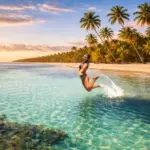 "Paisagem paradisíaca com águas turquesas e coqueiros na Praia dos Carneiros, ilustrando as melhores praias próximas a Porto de Galinhas." Viajar Sozinha de Carro pelo Nordeste
