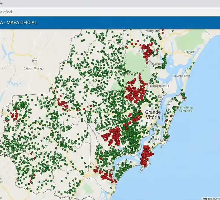 eja o mapa atualizado das praias próprias e impróprias na Grande Vitória."
