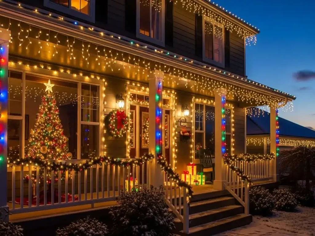 Iluminação natalina na casa inteira