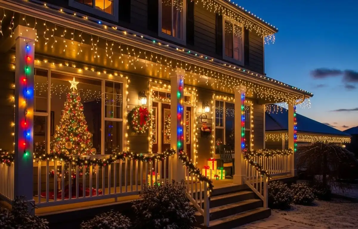 Iluminação natalina na casa inteira
