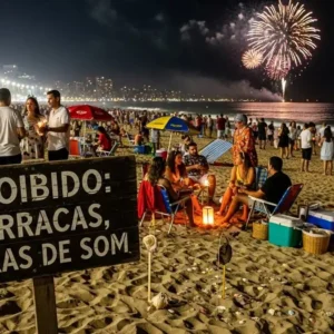 Réveillon nas praias do ES: O que é proibido levar para a areia na virada (Tendas e Som)
