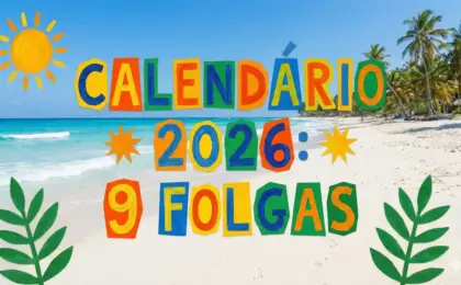 Calendário 2026 com fundo de praia mostrando 9 feriados prolongados no Espírito Santo