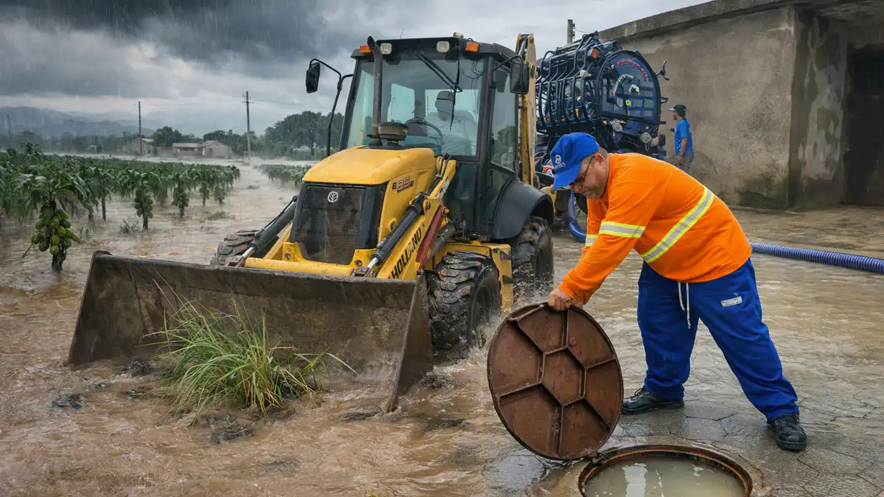 Plantação de mamão alagada em Linhares após fortes chuvas de 300mm.