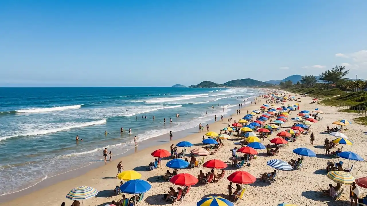 Praias Econômicas em São Paulo para Curtir Sem Gastar Muito 13 Banhistas aproveitando dia de sol na praia de Itanhaém, uma das opções econômicas de São Paulo. praias econômicas em São Paulo