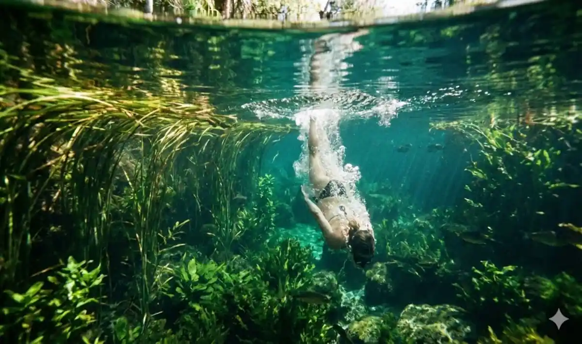 Verão Secreto: 7 lagoas e ilhas cristalinas no ES para fugir das praias lotadas 12 Mergulho nas águas cristalinas de Hidrolândia em Iúna, Espírito Santo.