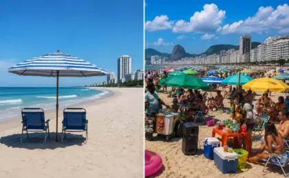 Praia nos EUA e no Brasil