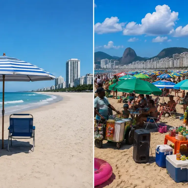 Praia nos EUA e no Brasil