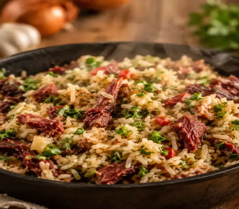 Arroz carreteiro da Região Sul: receita com charque