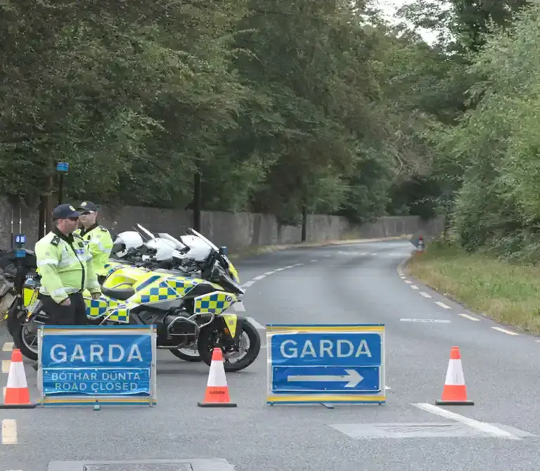 Gardaí at the scene of the crash at Lower Road, Strawberry Beds, Lucan, Co Dublin. Photograph: Colin Keegan/Collins Photos