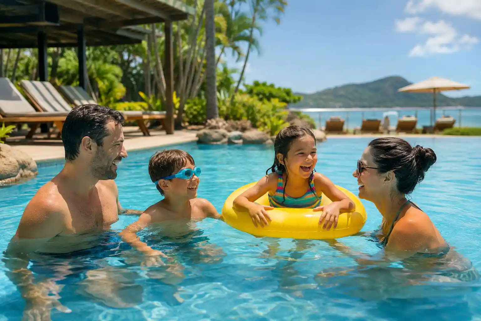 Família aproveitando piscina em day use no Espírito Santo