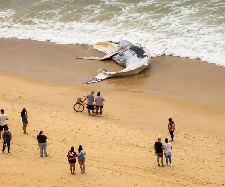 Baleia é encontrada morta na Praia de Itaparica, em Vila Velha